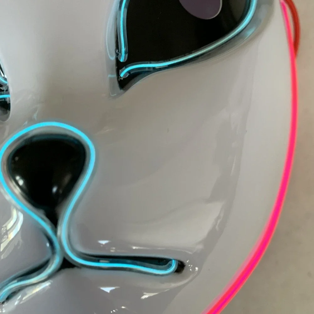 Anime Demon Slayer LED Light up Mask White W Pink And Blue Light Halloween